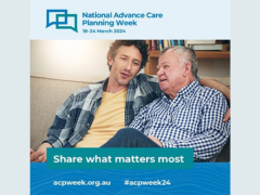 National Advanced Care Planning Week logo. Two men chatting on a couch